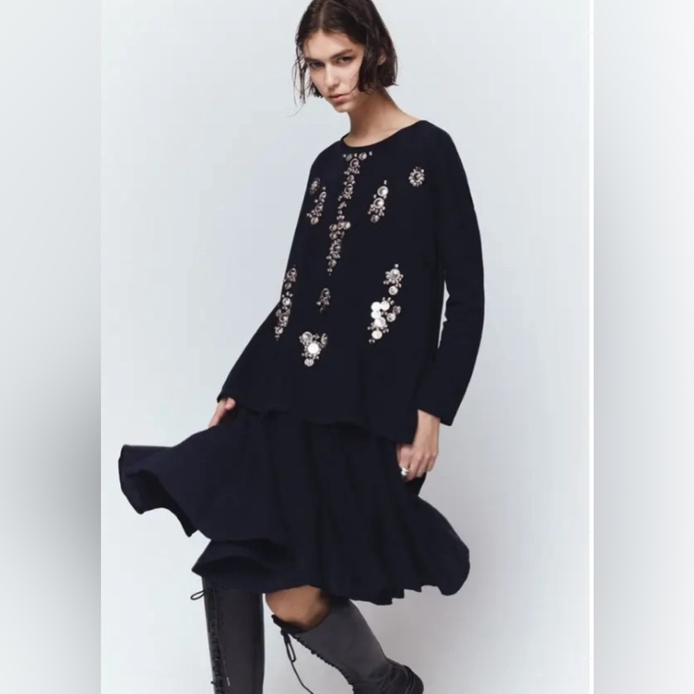 NWT Altuzarra Melissa Embellished Long Sleeve cotton sweater dress xs
